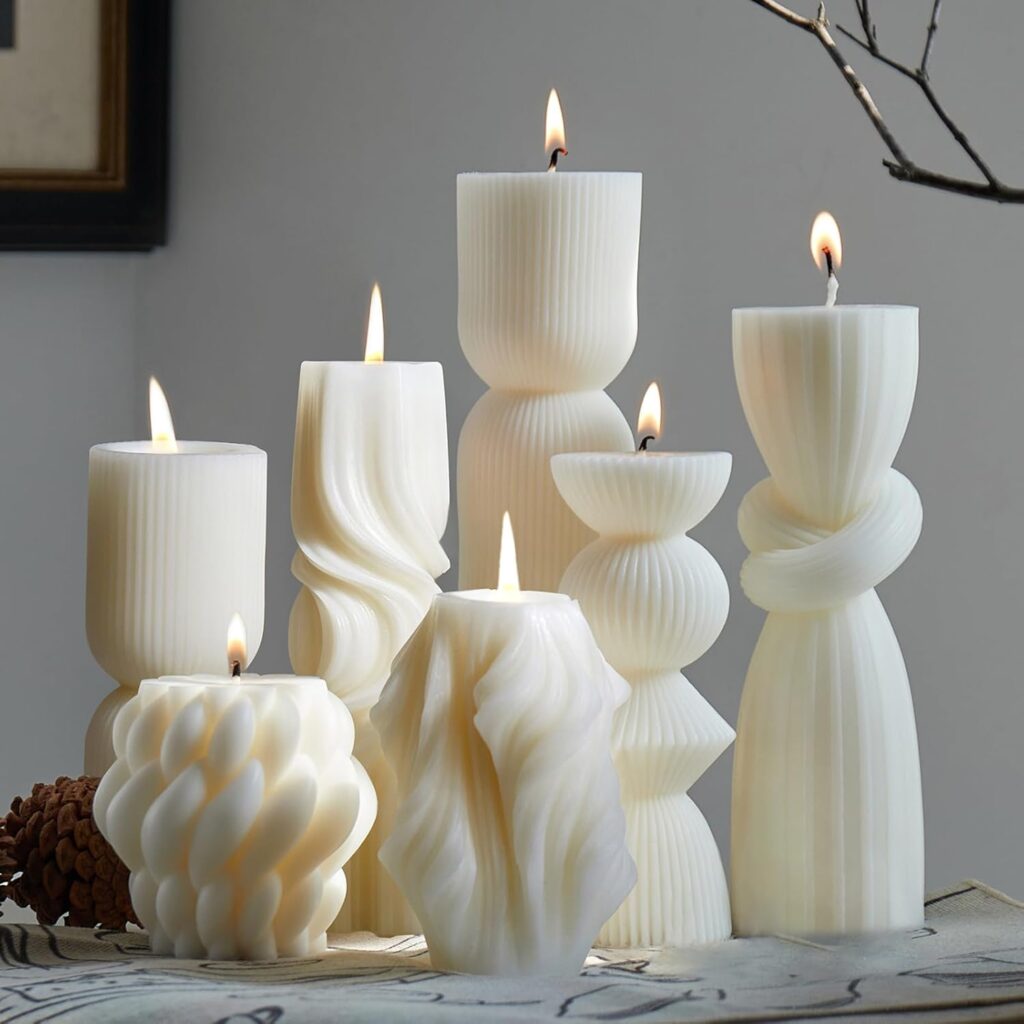 7-Pack Pillar Candles – Soy Wax Handmade Ribbed Candles for Home Decor, Housewarming Gift, Shelf & Table Decor – Aesthetic Modern Candles Set (White)