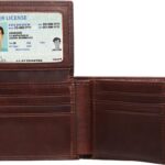 Mens Bifold Leather Wallet with 2-3 ID/photo windows and 14 Card Slots, Large Capacity RFID Blocking Wallet for Men(Dark brown )