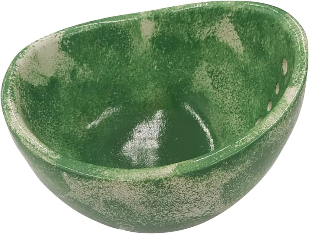 Pottery Herb Stripper Bowl -Handmade Ceramic Herb Stripper & Peeler Tool for Kitchen, BBQ, and Picnics,Creative Kitchen Gadget (green)
