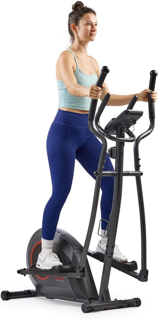 Sunny Health & Fitness Smart Upright Elliptical w/Pulse Sensor Built-in, Indoor Full-Body Cross-Training & Cardio Exercise Machine for Home, Free SunnyFit App Connection, Optional Long Stride Length
