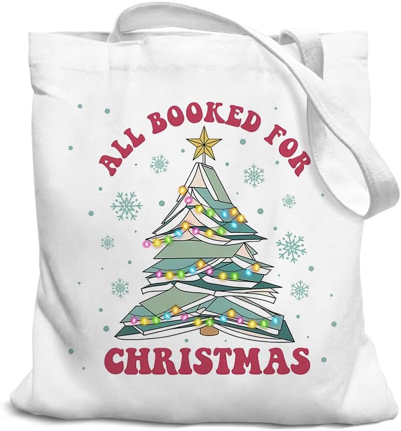 Christmas Canvas Tote Bags for Women, Reusable Shopping Bags