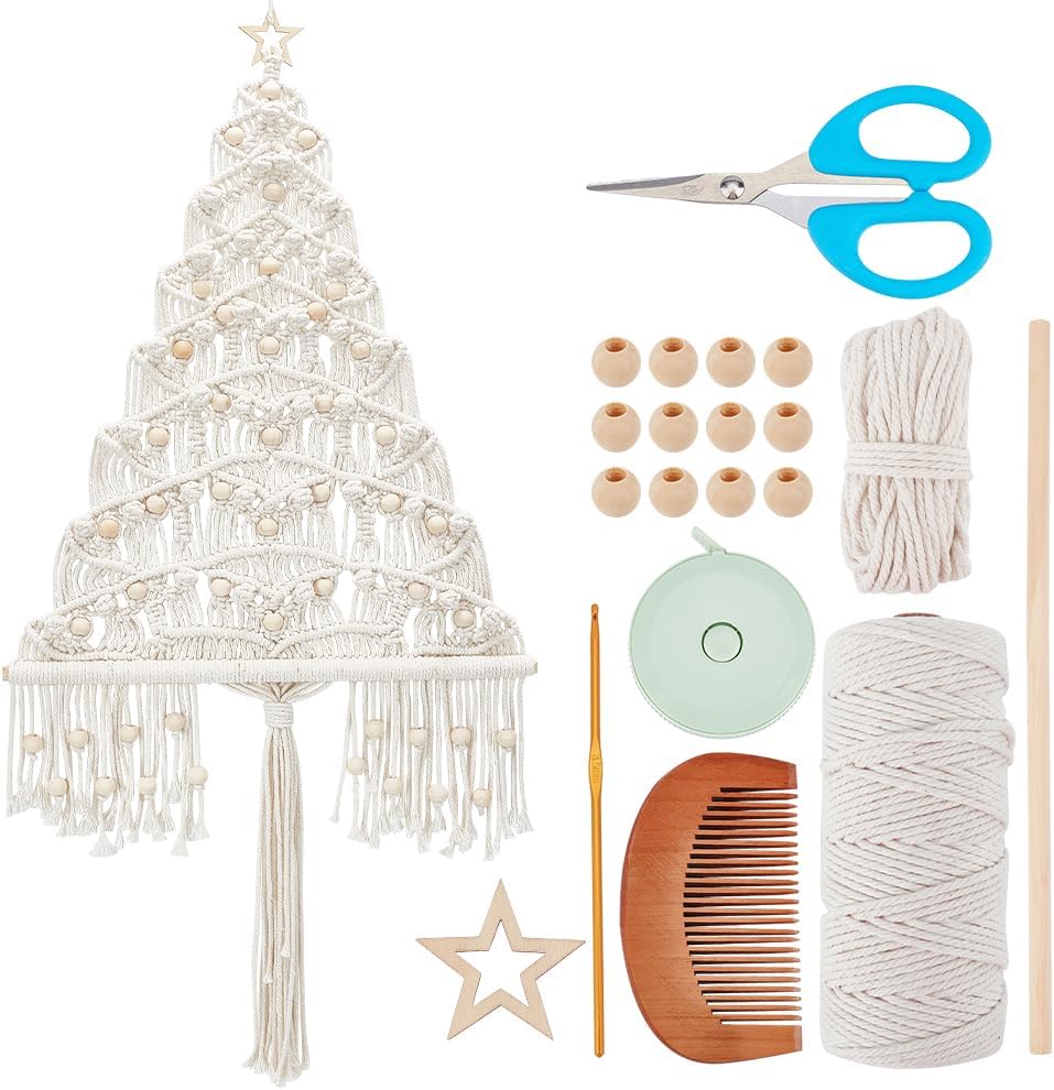 ACRNIGHEET DIY Macrame Christmas Tree Handmade Woven Macrame Wall Hanging Kit Easy Macrame Kits for Adults Beginners Macrame DIY Hanging Ornaments DIY Handmade Christmas Tree with Instructions