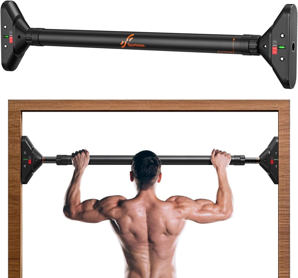 Sportneer Pull Up Bar: Strength Training Chin up Bar without Screws – Adjustable 29.5”-37” Width Locking Mechanism Pull-up Bar for Doorway – Max Load 440lbs for Home Gym Upper Body Workout, Non-slip