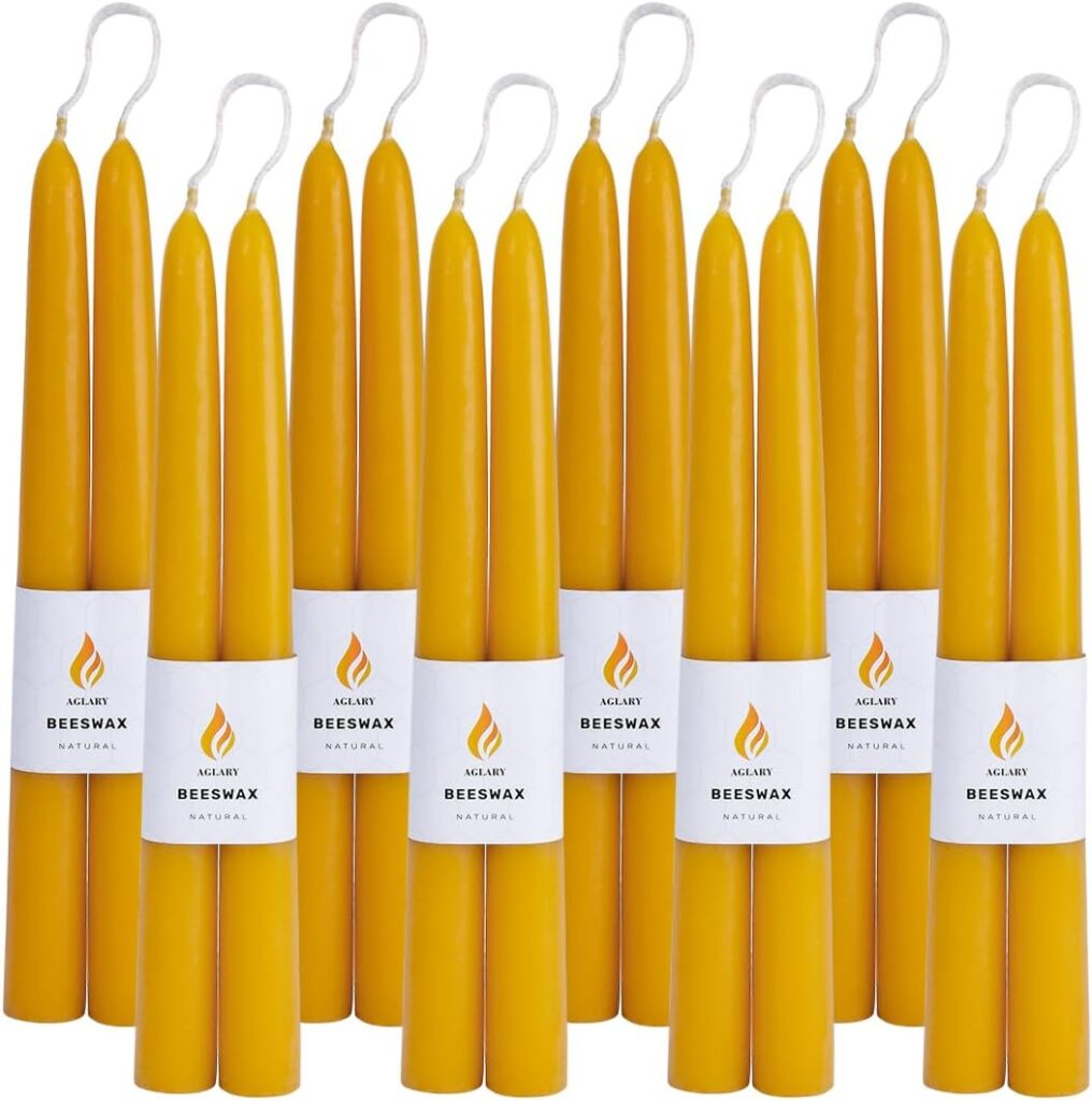 16PCS Beeswax Taper Candles, 9″ Handmade Natural Candles, Dripless and Smokeless,9 Hour Burn Time