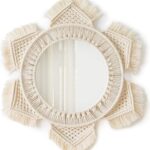 Mkono Boho Wall Mirror Decor Round Macrame Hanging Wall Art Decoration for Bedroom Nursery Living Room Apartment Office Entryways Home, Teen Girl Mothers Gift, Ivory