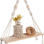 Boho Macrame Wall Hanging Shelves,Wooden Floating Shelves for Wall with Handmade Woven Rope for Home Decor