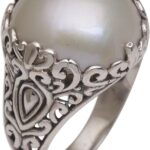NOVICA Artisan Handmade Mabe Cultured Freshwater Pearl Domed Ring .925 Sterling Silver from Bali White Cocktail Indonesia Gemstone Birthstone ‘Palatial Dreams’