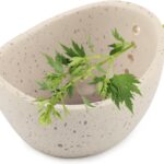 Pottery Herb Stripper Bowl, Handmade Herb Stripper Ceramic Bowl with 4-Slot Different Hole Sizes for Kale, Herbs & Broccoli, Efficient Peeling Off The Leafy Assembly(White)