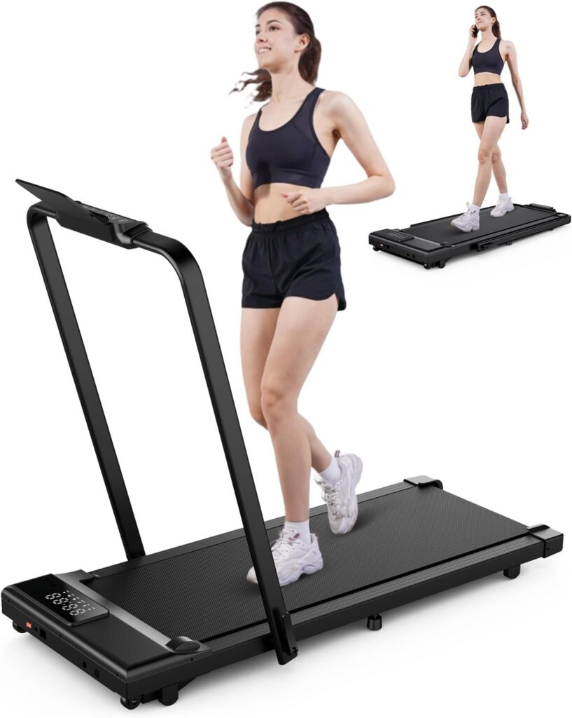 DeerRun 3 in 1 Walking Pad Treadmill, 300 Weight Capacity Foldable Treadmill, 3.0HP Low Noise Under Desk Treadmills for Home Office with Remote & APP
