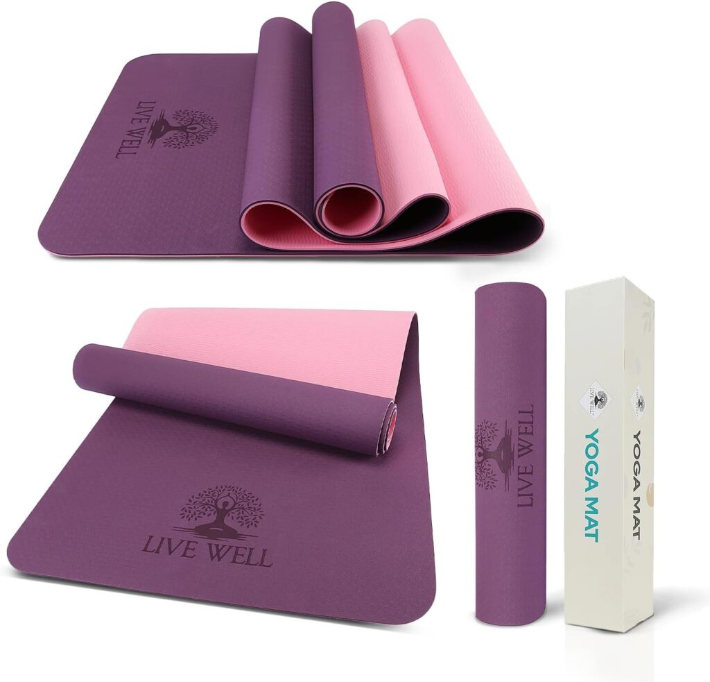 MHW – Live Well Thick Non-Slip Yoga Mats for Home Workout – Eco-Friendly Cork & TPE Yoga Mats | Extra Wide, Long, Foldable, Odorless Exercise Mats with Strap & Bag – Travel-Friendly & Portable