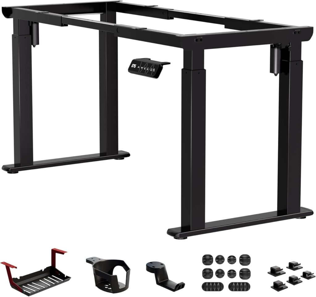 4-Leg Standing Desk Frame Dual Motor, Electric Adjustable Legs Compatible Desktop Size 39″-79″, 264 lbs Weight Capacity, Anti-collision Detection Stand Up Desk Frame Workstation, Black Frame Only