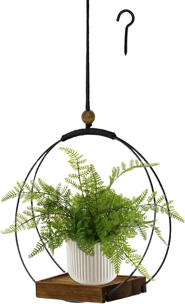 Hanging Planter for Indoor Plants, Black Plant Hanger Indoor with Sturdy Wood Base, Modern Boho Macrame Plant Hanger for 3-5.5 Inch Pot, Hanging Wall Ceiling Window Home Decor (Pots Not Included)