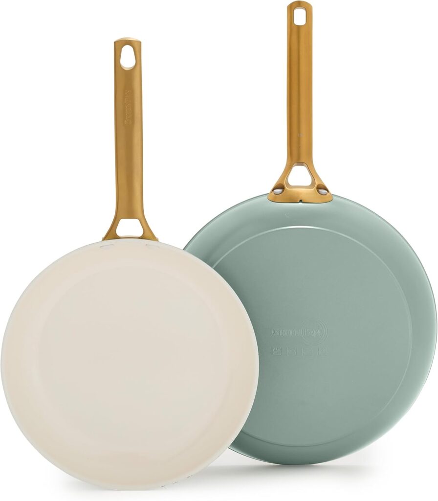 GreenPan Nonstick Reserve Pro 10” & 12” Frying Pan Set, NSF Certified Ceramic, Hard Anodized PFAS-Free Skillets, Stainless Steel Handles, Oven & Dishwasher Safe, Moss Green