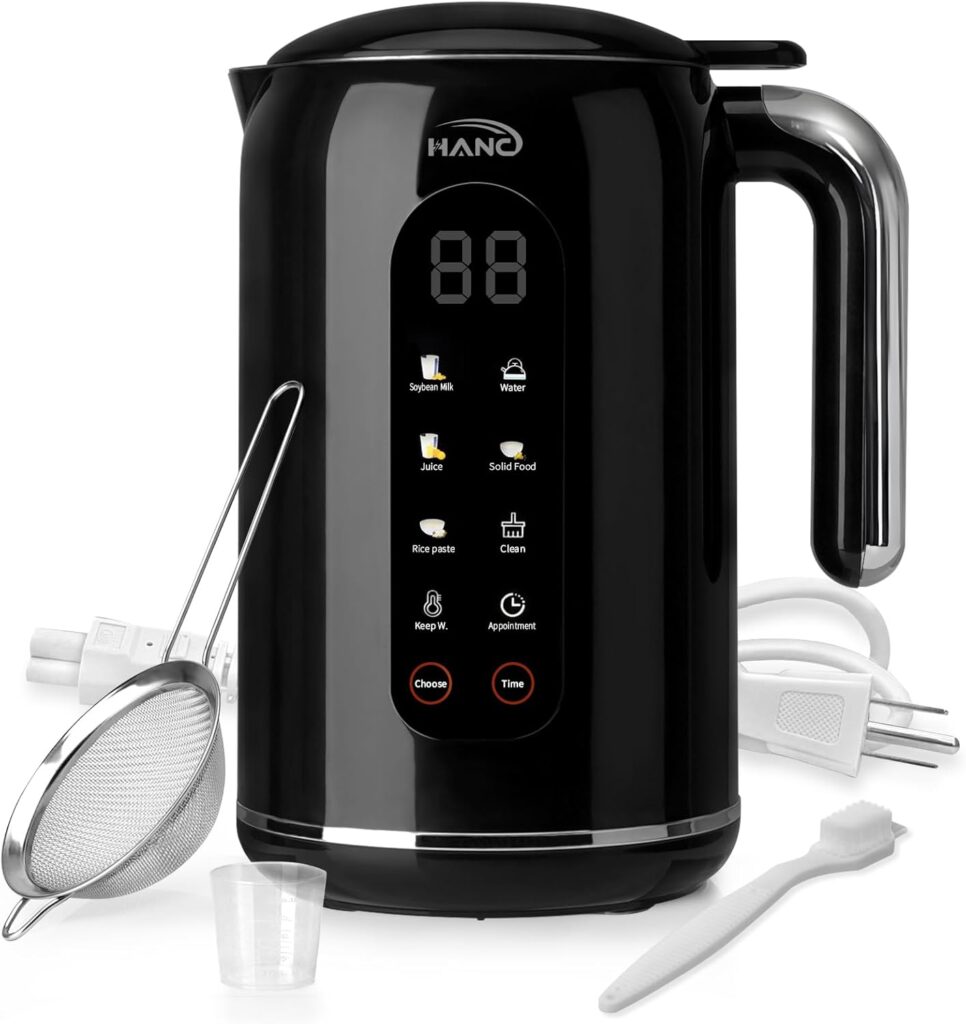 Nut Milk Maker Machine, 42oz, 8 in 1 Silent Automatic Nut Milk Machine, Homemade Soy Milk, Oat, Puree, Almond Milk Maker with Delay Start/Keep Warm/Boil Water/Self-Cleaning, Black