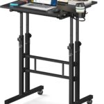 Small Standing Desk with Wheels, Mobile Stand Up Desk, Portable Standing Table on Wheels for Walking Pad, Rolling Computer Desk Adjustable Height, Tall Table