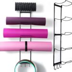 MRZZATA 5-Tiers Yoga Mat Holder Wall Mount, Metal Storage Rack for Mats/Wheels, Foam Roller and Block, Wall Rack with 3-Hooks for Hanging Stretching Strap, Resistance Bands, Yoga Accessories