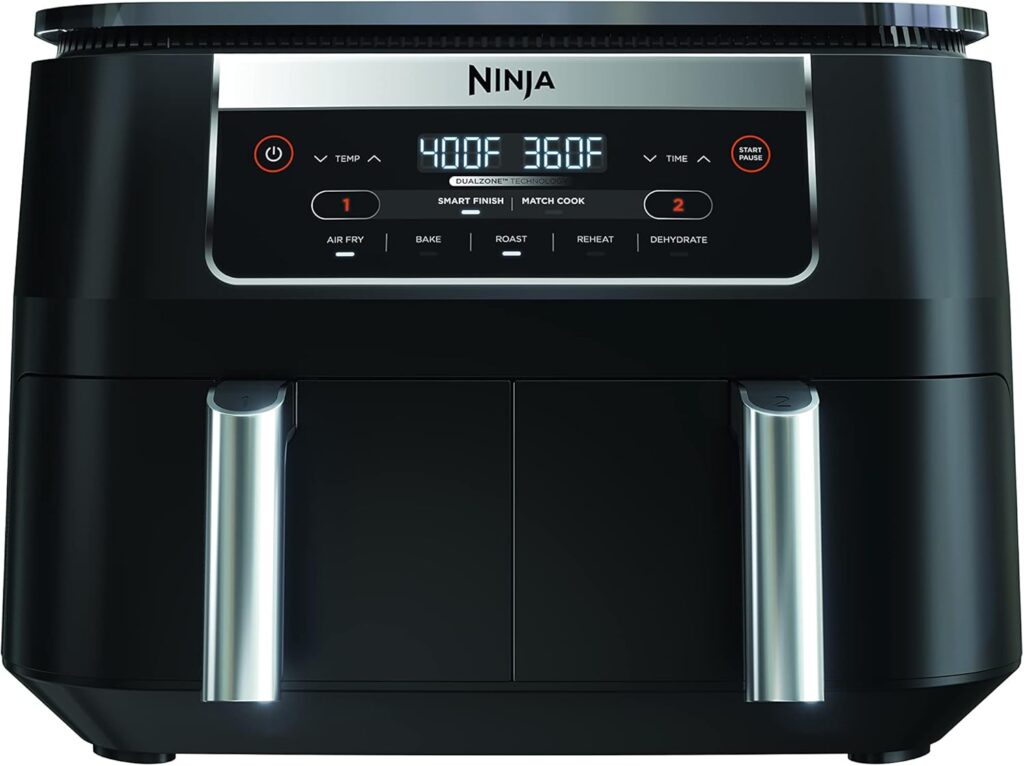 Ninja DZ090 6-Quart Dual-Zone 2-Basket Air Fryer – Roast, Bake, Dehydrate (Renewed)