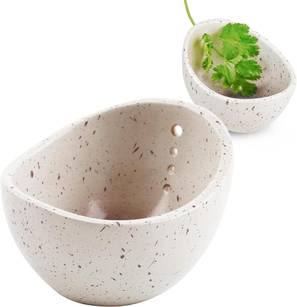 Hamblin Pottery Herb Stripper Bowl, Handmade Resin Herb Stripper Tool with Multiple Hole Sizes, Efficient Leaf Removal for Rosemary Cilantro Parsley（white）