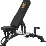 GXMMAT Adjustable Weight Bench, Heavy Duty Workout Bench for Body Strength Training and Garage Gym, Home Gym Exercise Equipment with Wheels, Quick Installation, Can Be Stored Upright