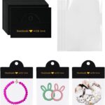 100Pcs Jewelry Packaging for Small Business, Handmade with Love Jewelry Display Cards with Clear Bags for Selling, Small Craft Packaging Set for Bracelets, Key Chains, Earring (Black)