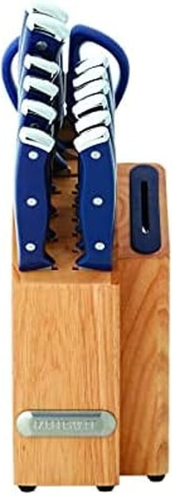 Farberware Edgekeeper Triple Riveted Slim Knife Block Set with Built in Sharpener, 14-Piece, Navy