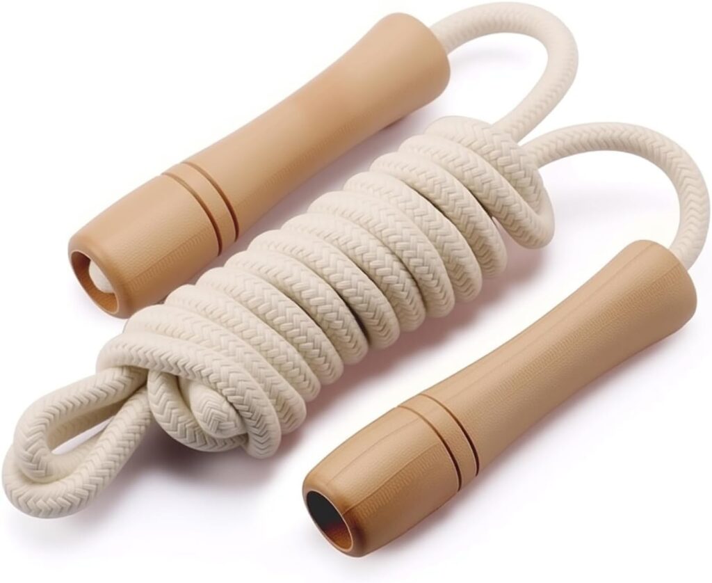Jump Rope for Kids – Wooden Handle – Adjustable Cotton Braided Fitness Skipping Rope for Toddler Fitness Workout Exercise Outdoor Activity