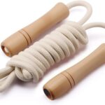 Jump Rope for Kids – Wooden Handle – Adjustable Cotton Braided Fitness Skipping Rope for Toddler Fitness Workout Exercise Outdoor Activity