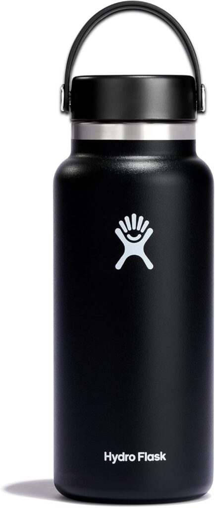 Hydro Flask Water Bottle – Insulated Stainless Steel – Wide Mouth Flex Lid, Non Spill, Leakproof and Refillable in 32 Oz Black