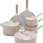 GreenLife 10-Piece Nonstick Ceramic Cookware Set, Lightweight Healthy PFAS-Free Pots & Pans with Lids, Dishwasher & Oven Safe, Durable Body, Silicone Stay-Cool Handles, Easy Release, Taupe