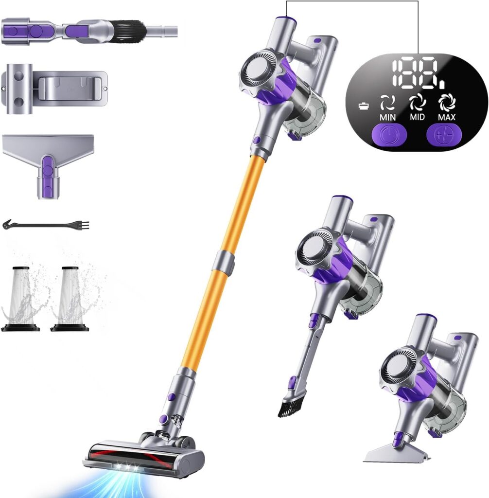 Cordless Vacuum Cleaner, 450W 48Kpa Powerful Stick Vacuum, Up to 60Mins Rechargeable Battery, Vacuum Cleaners for Home Anti-Tangled Lightweight Handheld for Hardwood Floor, Carpets, Pet Hair