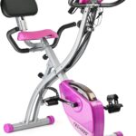 Folding Exercise Bike Portable Upright Adjustable Backrest Cycling Recumbent Stationary Bike Slim Indoor Workout Fitness Cardio Foldable Exercise Bicycle Machine with Pulse Sensor LCD Monitor Arm Resistance Bands