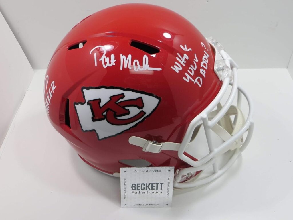 PAT MAHOMES SR. SIGNED Fullsize KANSAS CITY CHIEFS HELMET w/WhosYourDaddy BAS – Autographed NFL Helmets