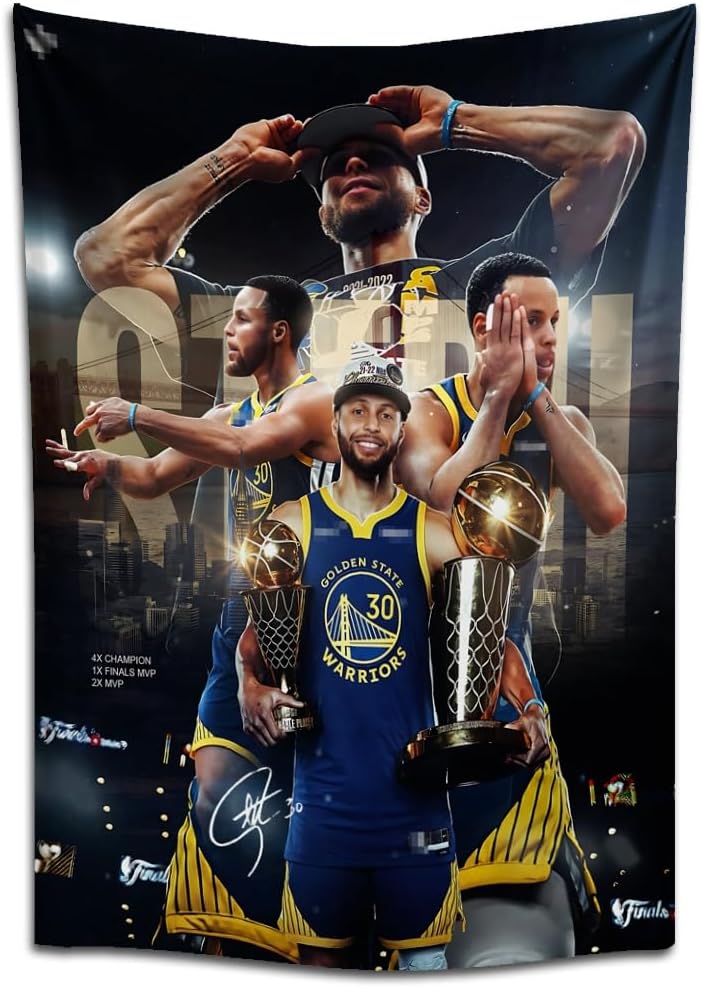 MENKARWHY Basketball Superstar Stephen Curry Signed Wall Tapestry Poster For Kids Fans Bedroom Wall Hanging Decoration-Curry Tapestry For Teen Boy Birthday Party Gifts-70X100CM