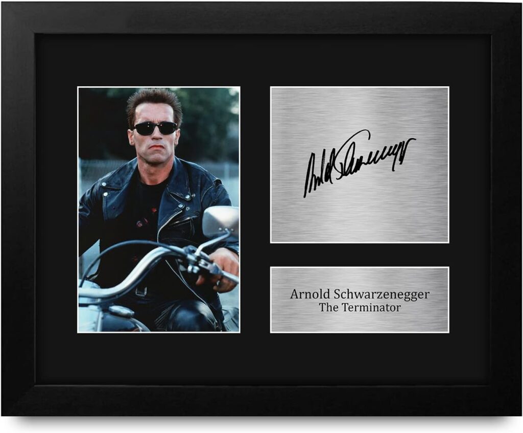 HWC Trading Arnold Schwarzenegger The Terminator Gifts USL Framed Printed Signed Autograph Picture for Movie Memorabilia Fans – US Letter Size