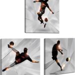 KLVOS Soccer Wall Art Prints Boy Room Sports Theme Decor Stretched and Gallery Wrap Modern Home Decoration for Man Cave Bedroom Ready to Hang – 12x12inchx3 Panel