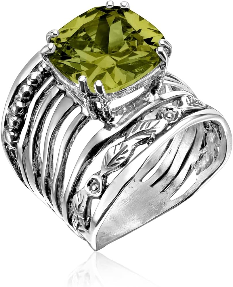 JEAN RACHEL JEWELRY 925 Sterling Silver Ring with 12mm Cushion Shaped Cubic Zirconia Vintage Design – Hypoallergenic, Lead & Nickel Free – Artisan Handcrafted Statement Rings for Women