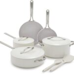 GreenPan Nova 10-Piece Cookware Pots & Pans Set, Oprah’s Favorite Things 2024, PFAS-Free Ceramic Nonstick, Fry, Sauté, Stockpot, Utensils, Lids, Induction Suitable, Dishwasher & Oven Safe, Cream White