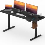 Adjustable Stand Up Desk Standing Desk, 63×24 Inches Home Office Desk with Memory Preset, Computer Workstation Splice Black Top + Black Frame