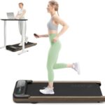 UREVO E4W Smart Walking Pad, Under Desk Treadmill with Wood Grain Design, 8-Point Shock Absorption, Quiet Operation, Workout APP with Track Insights and MIIT Mode, Plug and Play, Remote Control