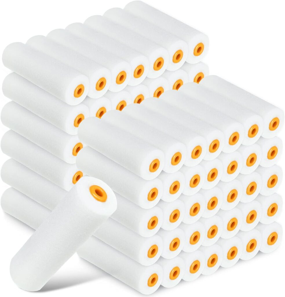 Nuogo 120 Pcs 4 Inch Foam Paint Roller Mini High Density Foam Roller Refills Paint Edger Tool for Walls Brings Smooth Finishes Flat Surfaces (White)