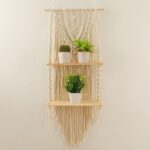Mong Macrame Wall Hanging Shelf – Boho Hanging Shelves for Wall – Decorative Bohemian Floating Plants Room Storage Shelving Macrame Rope Decor Organizer Rack, 2 Tier Handmade Plant Shelves