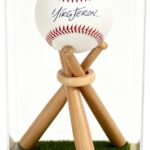 Baseball Display Case with Wood Stand & Grass Pad – Acrylic Collector Box for Signed Baseballs Featuring Bat-Shaped Supports Man Cave Sports Decor