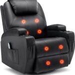 Recliner Chair, Rocking Chair with Massage and Heat, 360° Swivel Recliner Chairs for Adults, Rocker Manual Recliner with Remote Control and Cup Holder for Living Room, Bedroom, Nursery