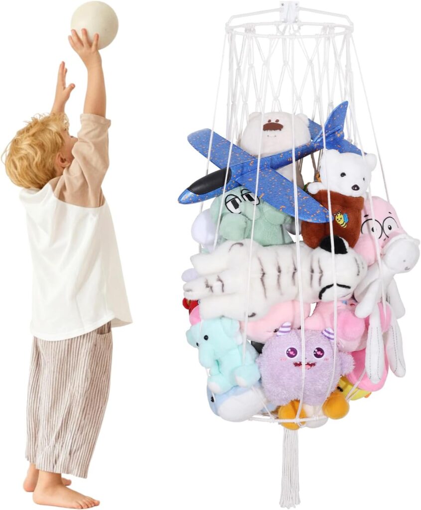 Stuffed Animal Storage Large Toy Organizer, Hanging Stuffed Animal Hammock , Macrame Toy Holder Storage, Wall Plushie Net Display Shelf for Kids Nursery Bedroom Home Decor