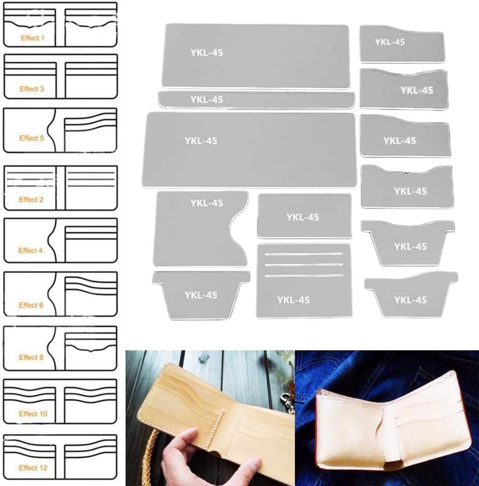 13X Clear Acrylic Wallet Pattern Stencil Template Drawings Set Leather Hand Craft DIY Tool
