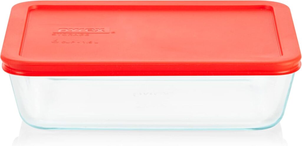 Pyrex Simply Store Glass Food Storage Container, Snug Fit Non-Toxic Plastic BPA-Free Lids, Freezer Dishwasher Microwave Safe, 6 Cup
