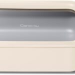 Caraway Glass Food Storage, 6.6 Cup Glass Container,Ceramic Coated Food Container,Easy to Store, Non Toxic, Non Stick Lunch Box Container with Glass Lids. Dishwasher, Oven,Square Shape,Cream