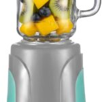 OVENTE Retro Personal Blender and Smoothie Maker with 18 Oz Mason Jar, 300W Base, Stainless Steel Blades, BPA-Free and Dishwasher Safe Container, Includes Reusable Straw and Lid, Turquoise BLH1002T