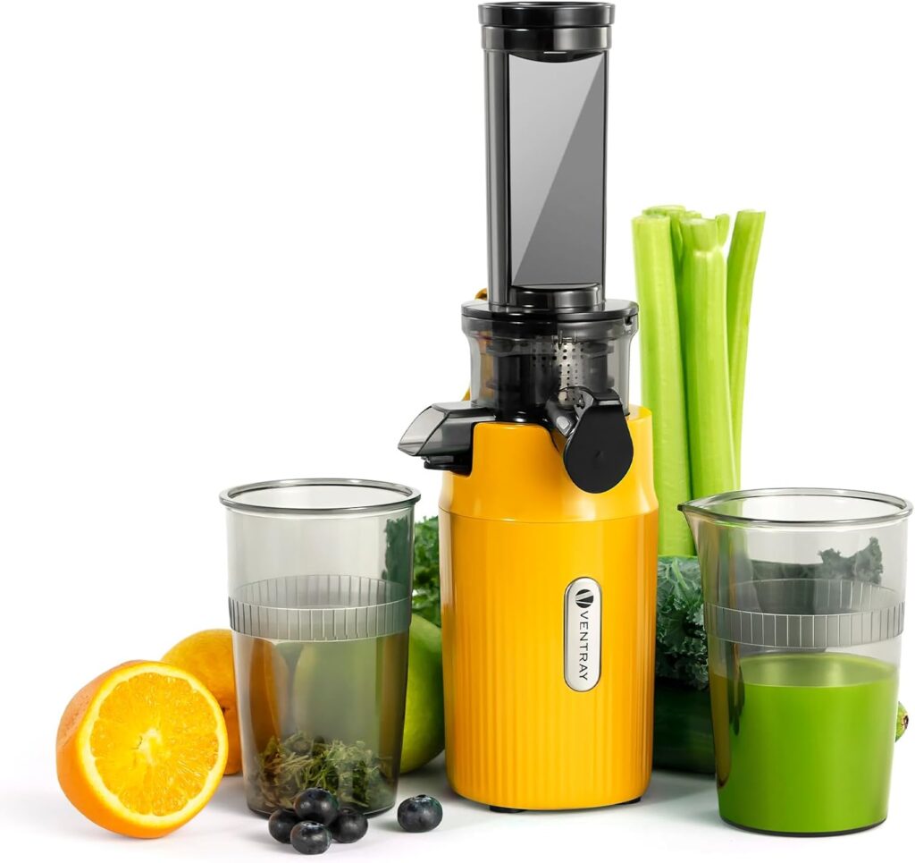 Ventray Ginnie Mini Cold Press Juicer, Small Slow Masticating Juicer for Vegetables and Fruits, High Juice Yield, Easy to Clean, Space-Saving, Fit for Personal/Travel/Picnic/Office – Yellow