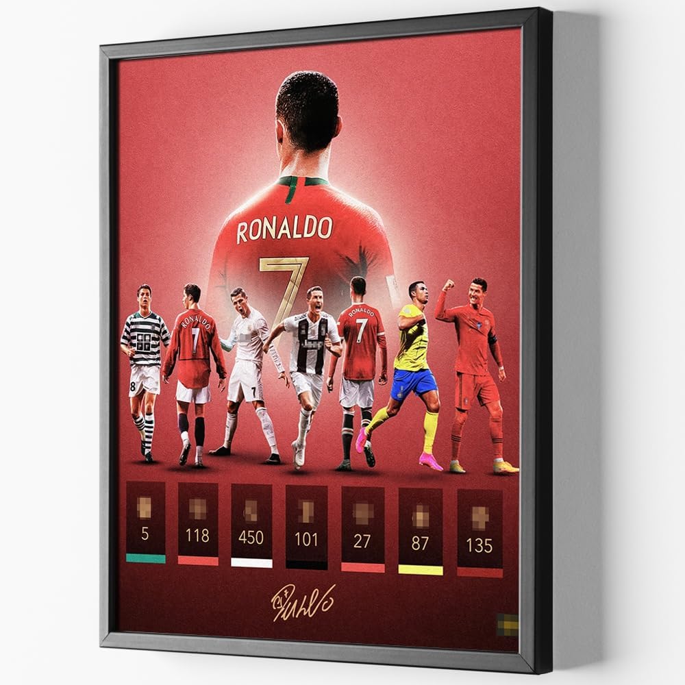Black Framed Cristiano Ronaldo Signed Poster For Kids Hanging To Room Bedroom Wall Decor-Soccer Superstar Posters Canvas Art Print Picture For Teen Boy Fans Birthday Gifts